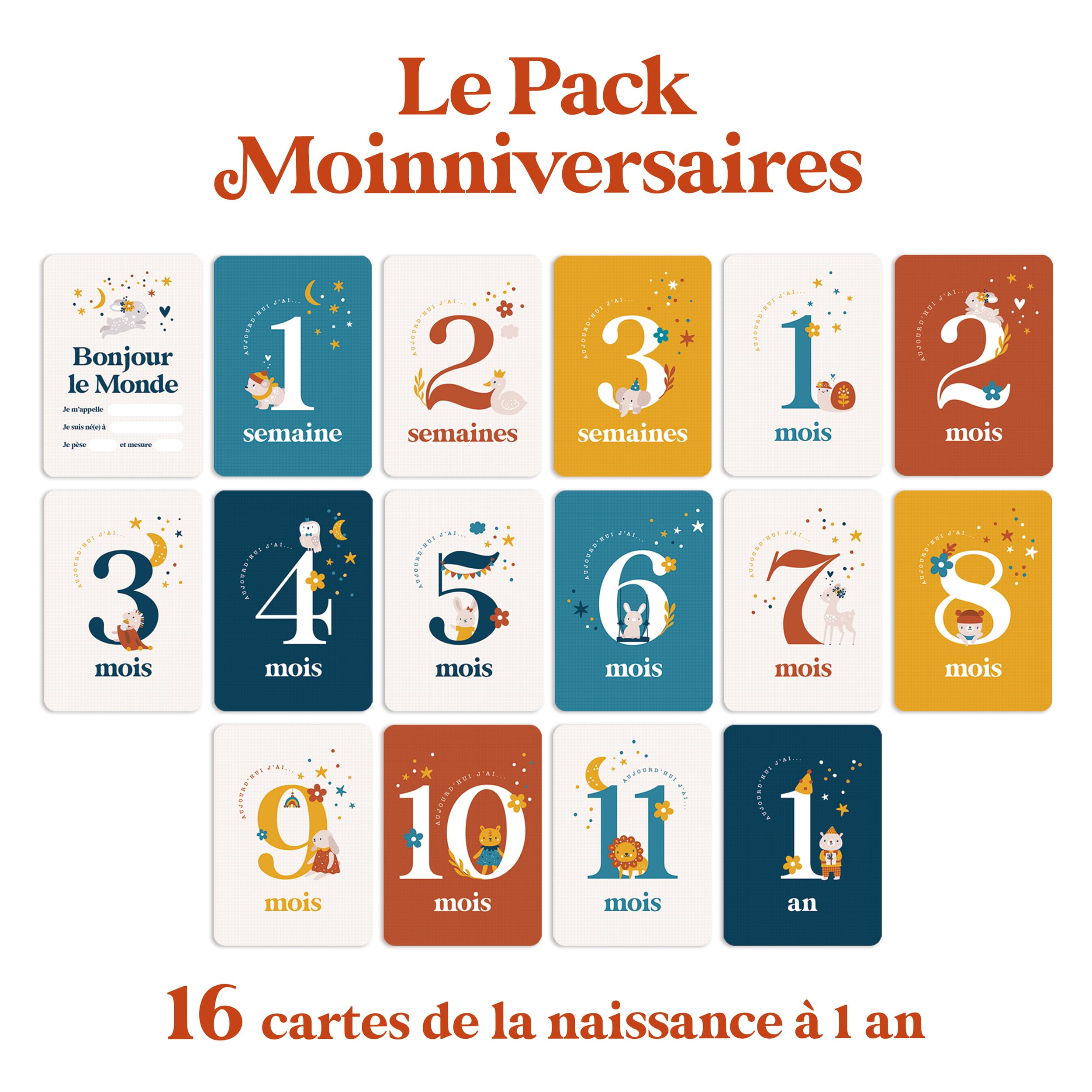 Cartes Moiniversaire Bébé - 16 Cartes Mois par Mois - Naissance / 1 an - Cadeau Naissance Souvenirs Photo évolution bébé - Baby Shower - Mixte