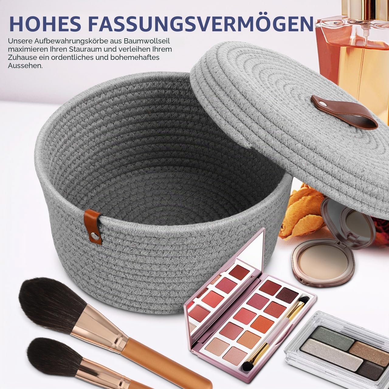 TOPBATHY Geflochtener Seilkorb Mit Deckel 10.63X10.63X6.69 Zoll Organizer Für Wohnzimmer Kinderzimmer Und Büro Aufbewahrungskorb Aus Baumwollseil
