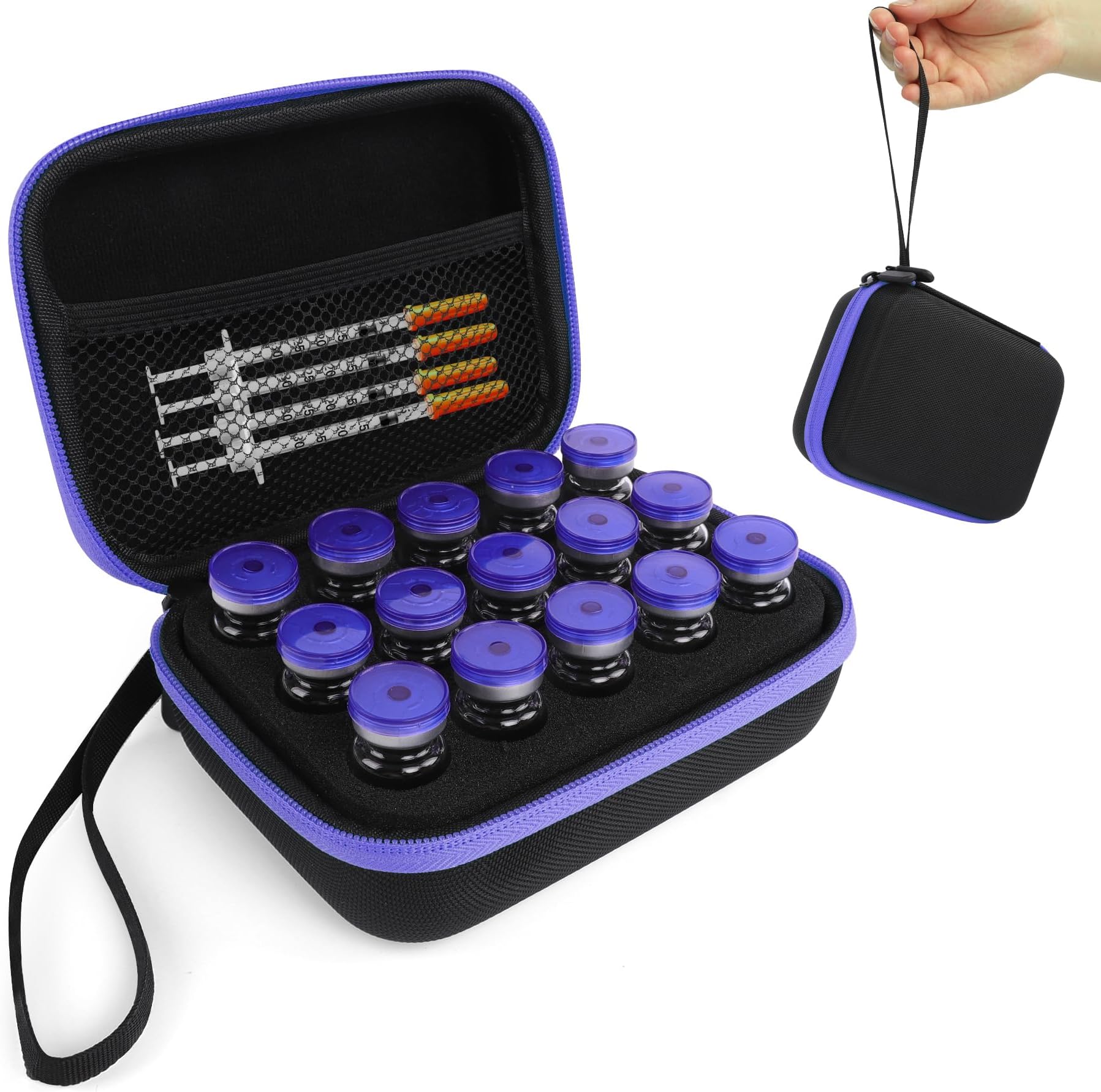 Insulin Fridge Holder Storage Case Insulin Peptide Vial Protector Holder Insulin Cooler Travel Case Organizer Fits Standard 10ml U-100 Vials 15 Slots Vial Protector Case with Zipper (Purple)