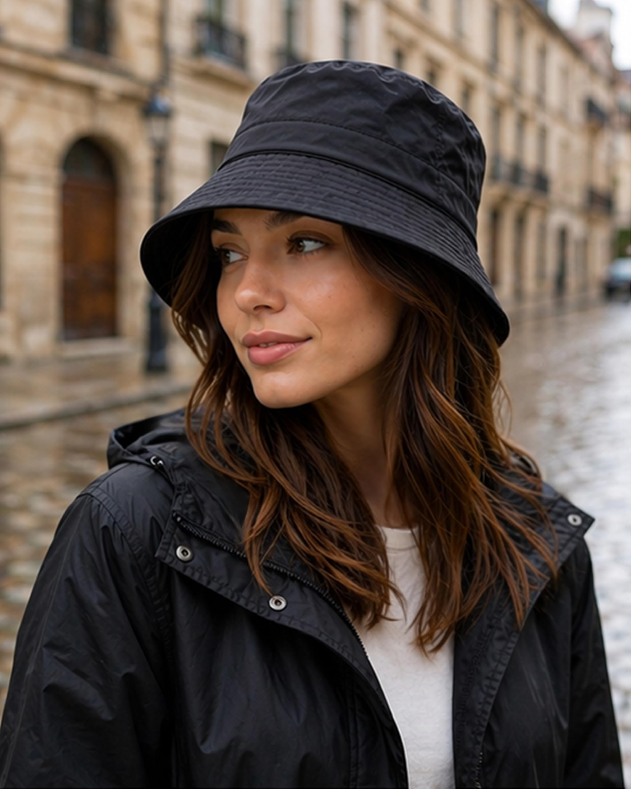Sombrero de Lluvia Mujer Impermeable, Bucket Hat antilluvia, Plegable para Viaje y Ciudad
