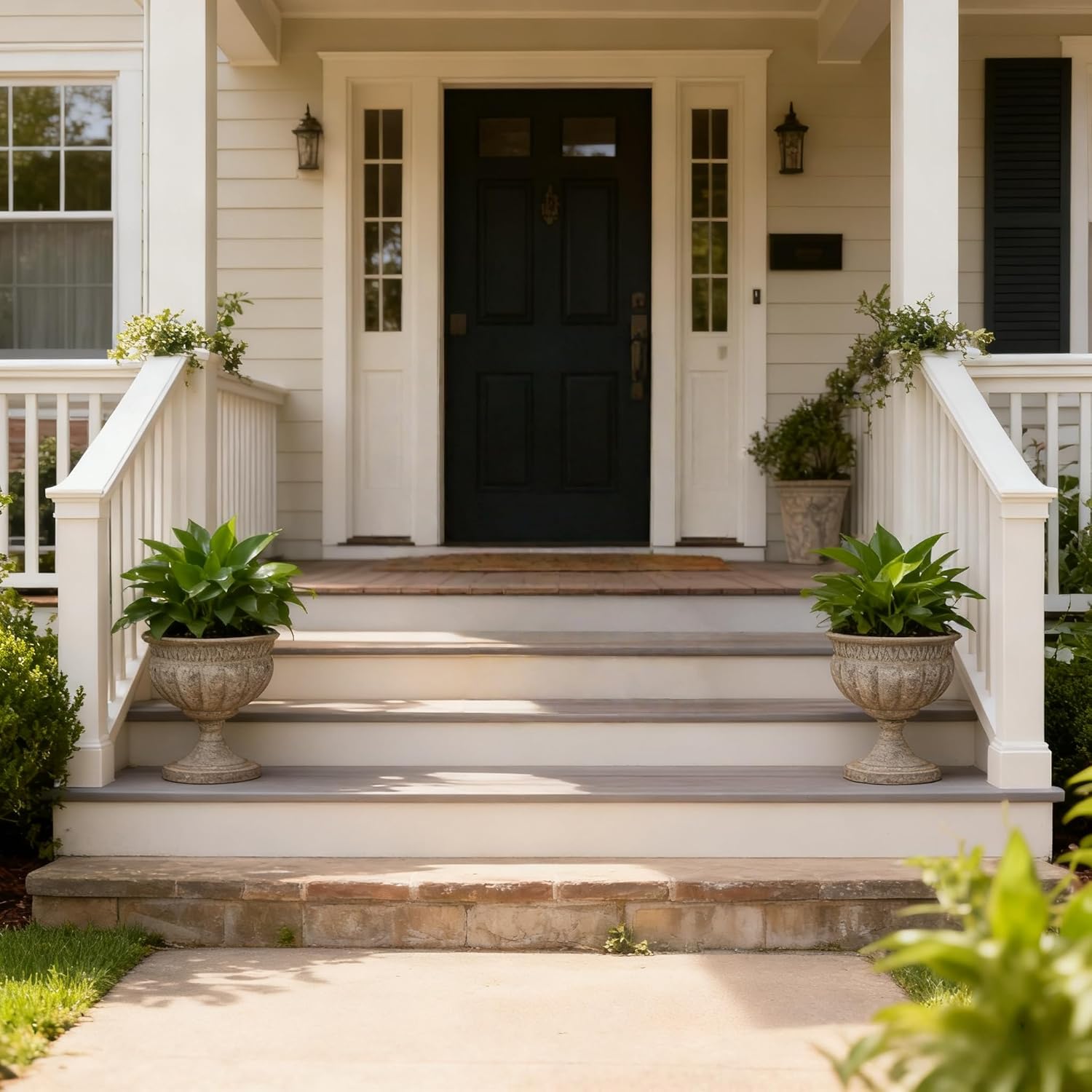 Vintage Urn Planter with Embossed Pattern, Imitation Stone Finish Flower Pot, Distressed Classic Plant Pot for Outdoor Indoor Home Garden Patio Front Porch Entryway（14.8 * 12 in）