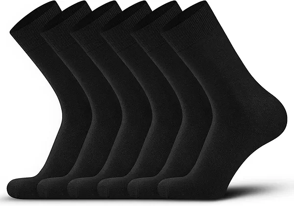 DarkCom Men's Dress Socks, Black, 6 Pairs Classic Cotton Polyester Socks, Reinforced, Cozy