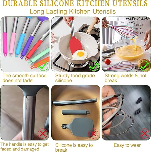 Miniatura 7 de Umite Chef Juego de utensilios de cocina, 15 piezas de utensilios de cocina de silicona, antiadherente, mango de acero inoxidable, espátula,