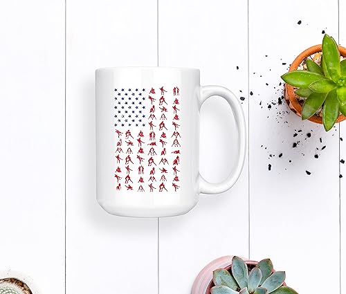 Miniatura 10 de Taza de café con la bandera estadounidense de lucha libre, taza de café para luchador, taza de café divertida de 11 onzas, color blanco