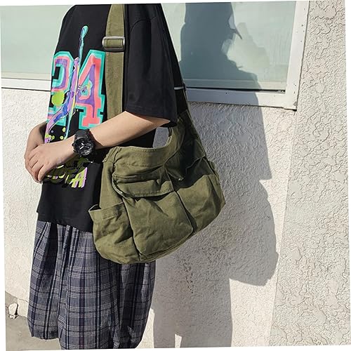 Miniatura 3 de Bolsa de mensajero de lona, bolsa de mensajero vintage con múltiples bolsillos, bolsas casuales grandes, bolsa de ocio de hombro para mujeres,