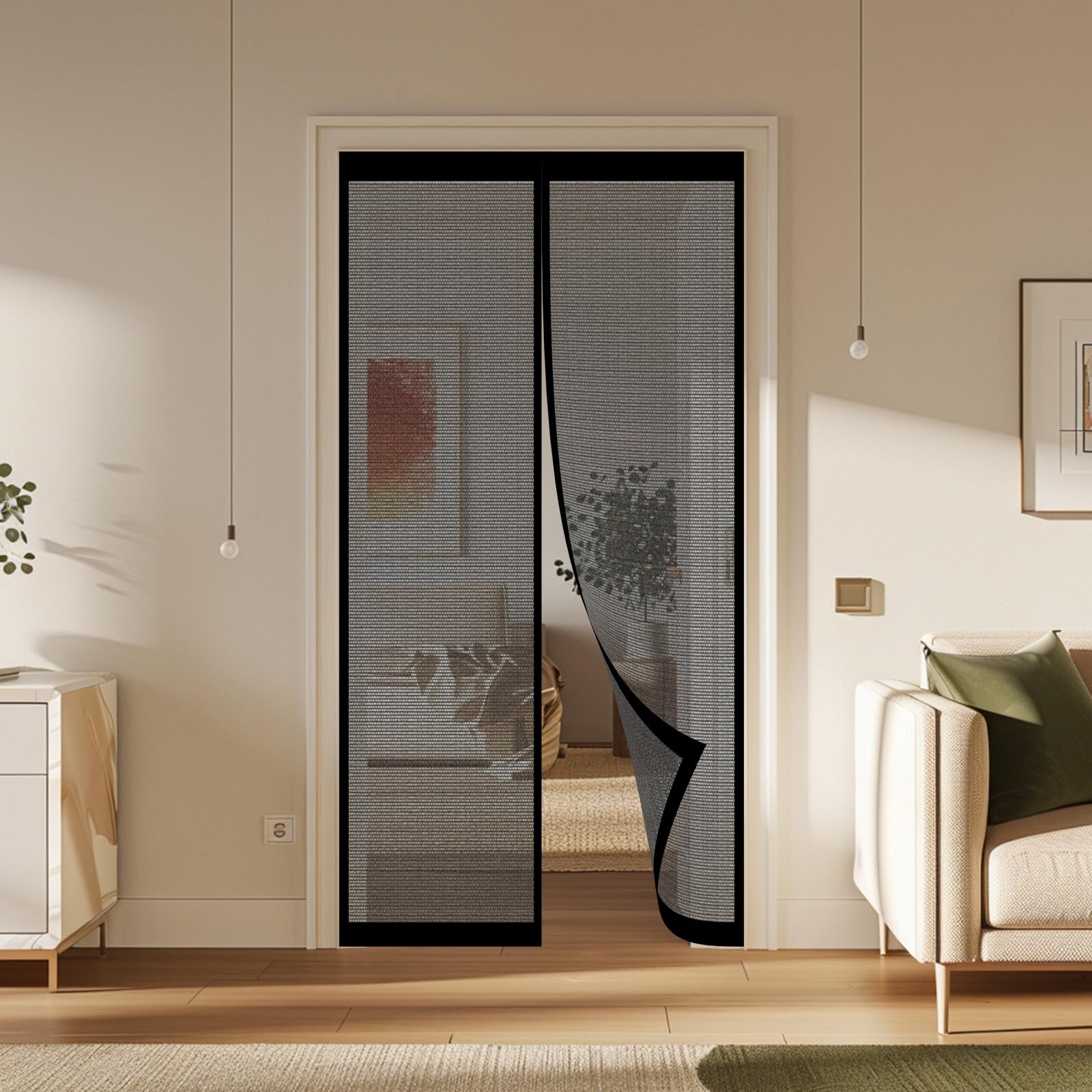 Moustiquaire porte fenêtre 106 x 160 cm noir anti-insectes rideau extérieur