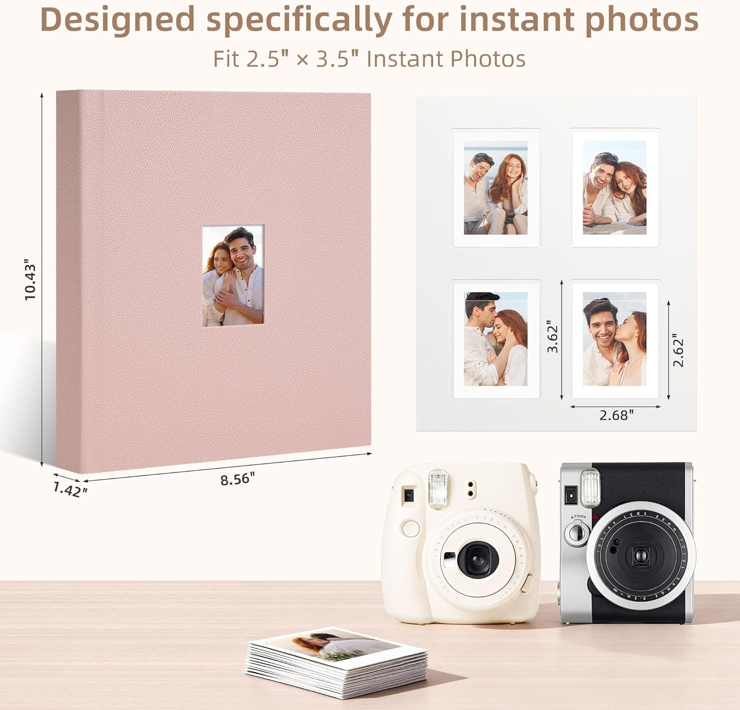 Vienrose Polaroid Photo Album with PU Leather Cover, 128 Pockets Instax Photo Album with Writing Space for 2x3 Pictures Fits for Fujifilm Instax Mini Instant Cameras, Pink