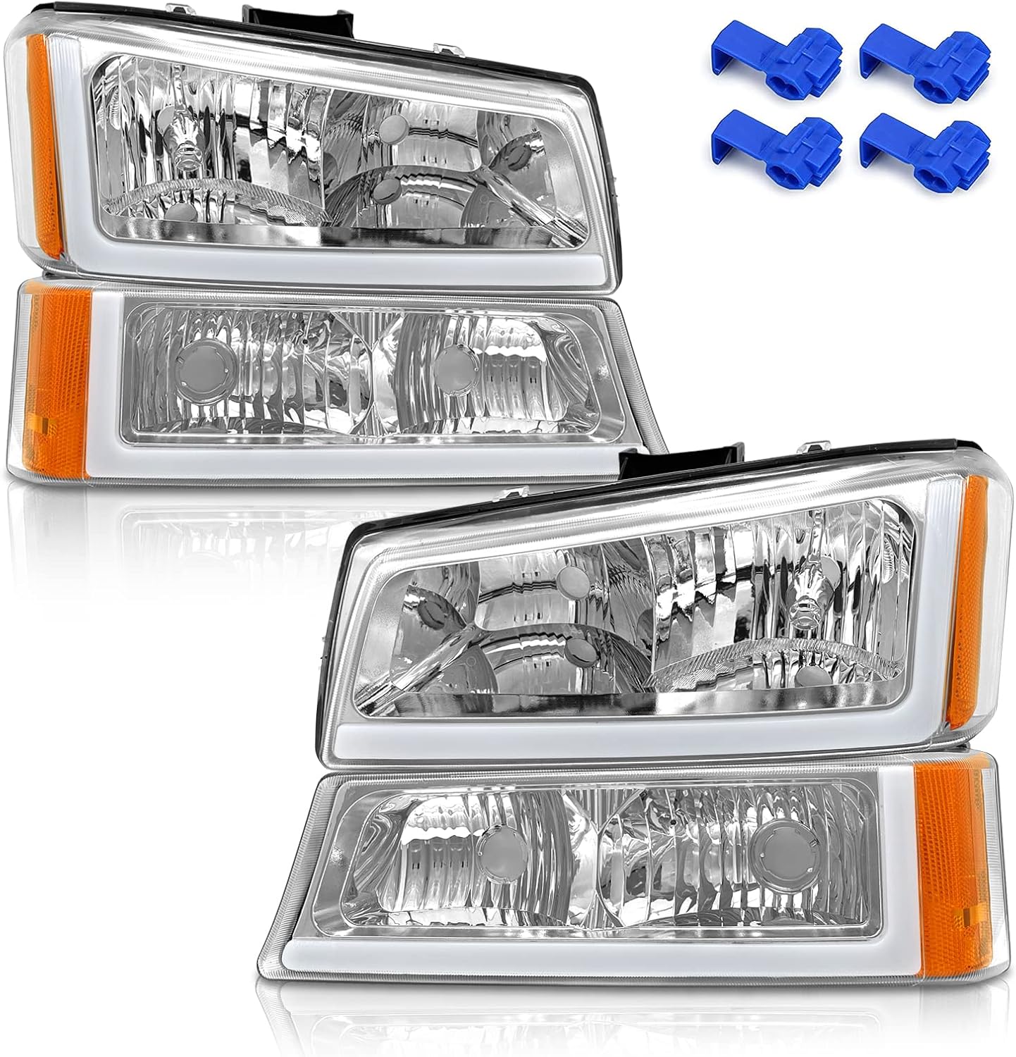 Exclusive Discount 90% Price AS Headlight Assembly Compatible with 2003 2004 2005 2006 Chevy Silverado 1500/2500/3500 Chrome Housing Amber Reflector Driver and Passenger Side