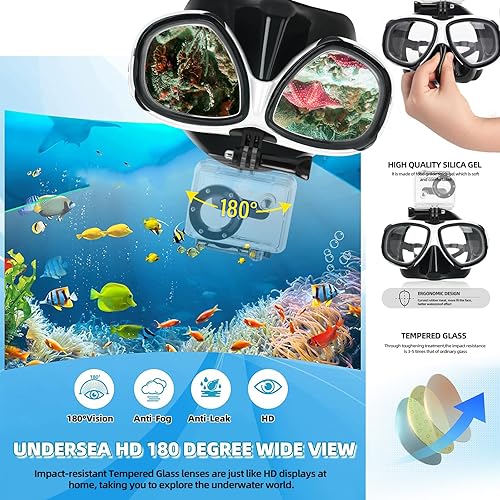 Miniatura 2 de Equipo de esnórquel para miopes para adultos y jóvenes, juego profesional de esnórquel de silicona con parte superior seca completa, máscara de