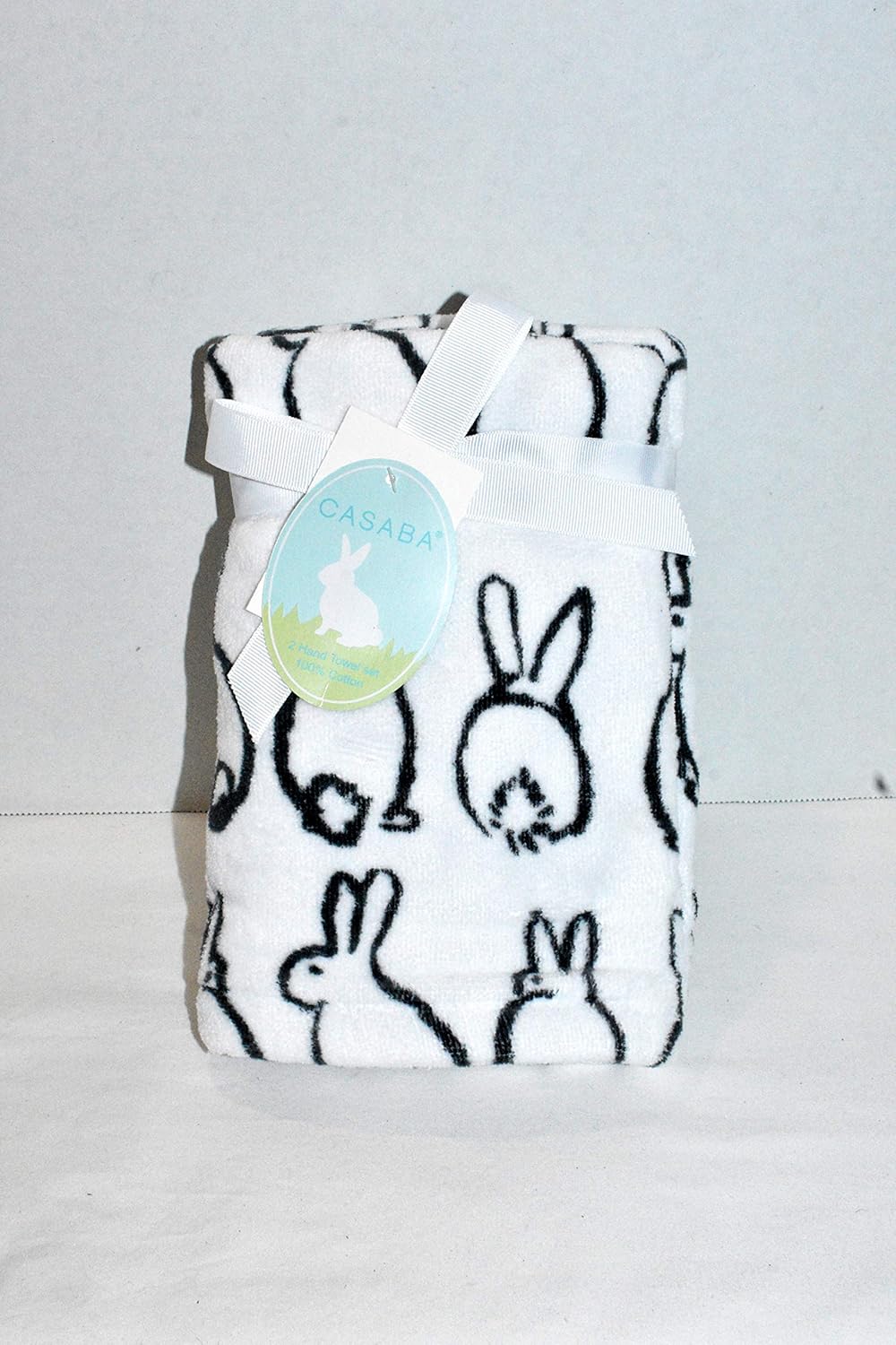 Casaba 2pc Adorable Black & White Bunny Rabbits Hand Towel