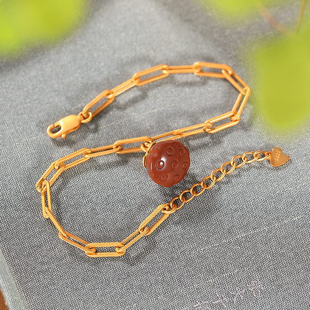 Girls Accessories Bracciale in Argento Sterling 925 Vintage per Donna Semplice Placcato in Oro Agata Rossa Loto Classico Gioielli Fascino Spiaggia Estiva Birthday Gift