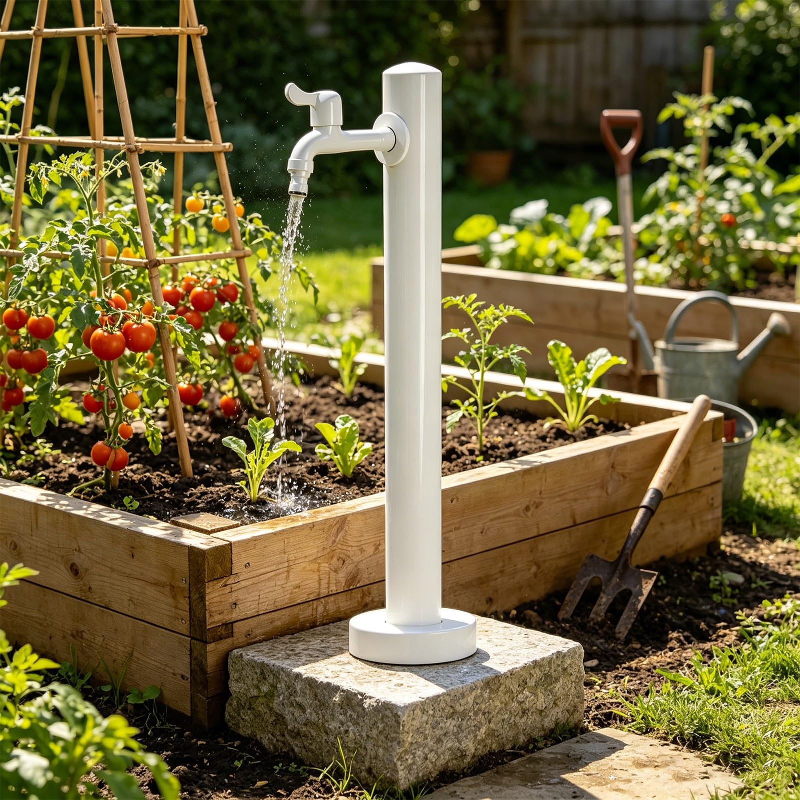 Lonmrrton A Freestanding Outdoor Column Water Tap, 304 Stainless Steel Garden Stand Faucet Hydrant, Water Dispenser For Backyard Farm Vegetable Garden Irrigation(,Height: 95Cm/37.4In)