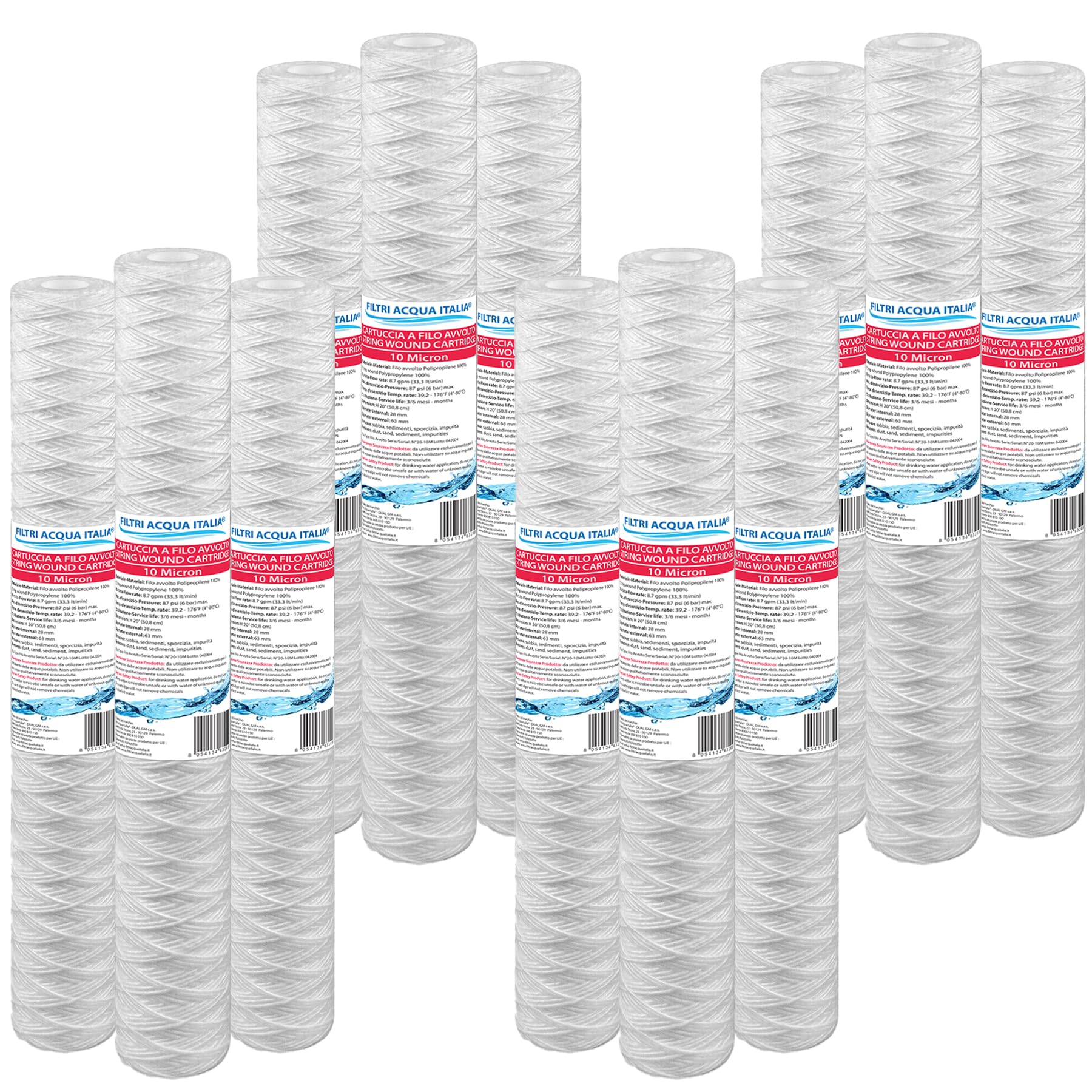 Cartuccia Filo Avvolto 20 Pollici Micron 10 Set 12 Pezzi
