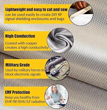 Faraday Fabric Radiation Protection Emf Blockers RFID Fabric EMF Shield Protection Anti Radiation Static EMF EMI EMP WiFi Electromagnetic Blocking Fabric,gold-8m