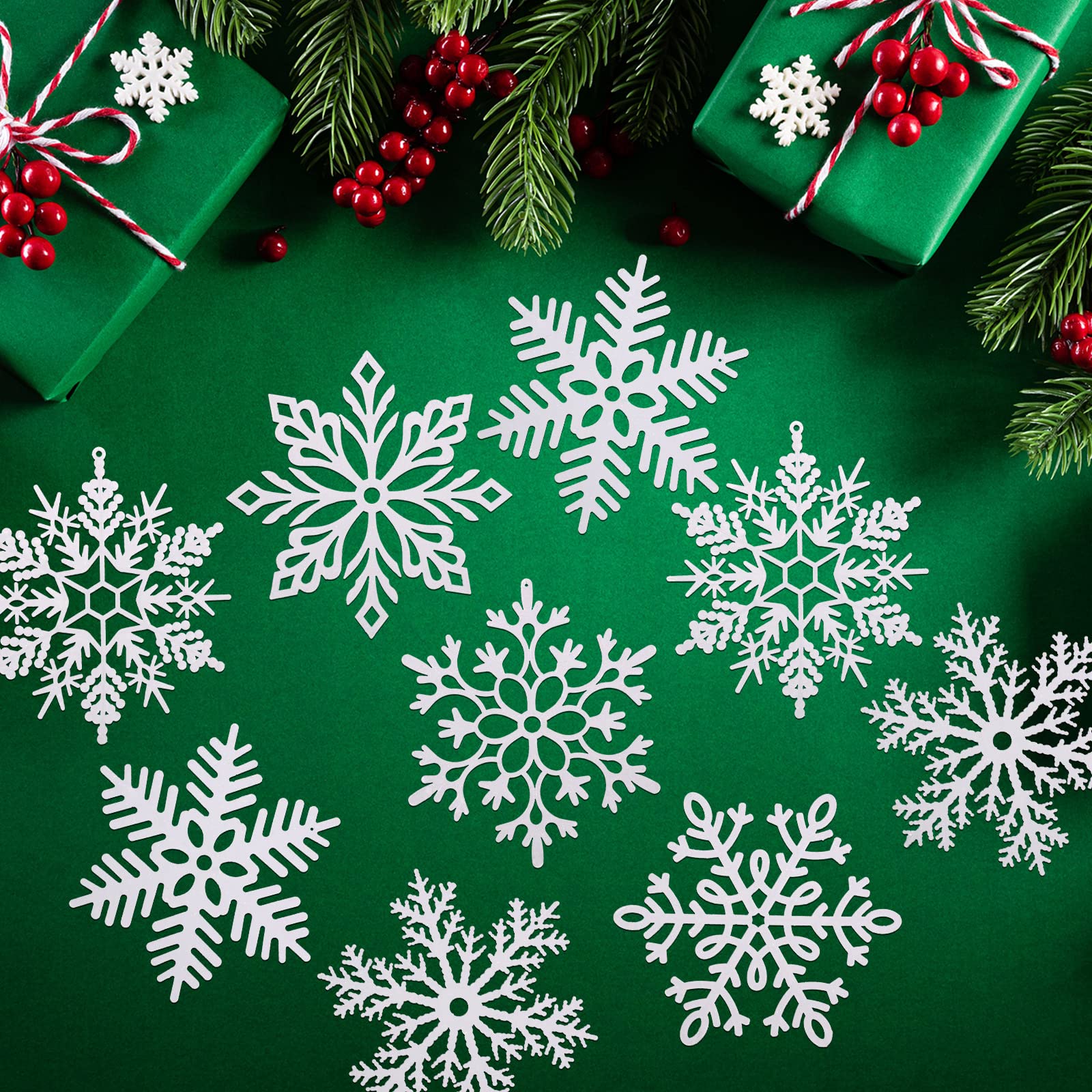 Sratte Lot de 96 grands flocons de neige géants à paillettes en plastique à suspendre pour intérieur et extérieur (30,5 cm, blanc)