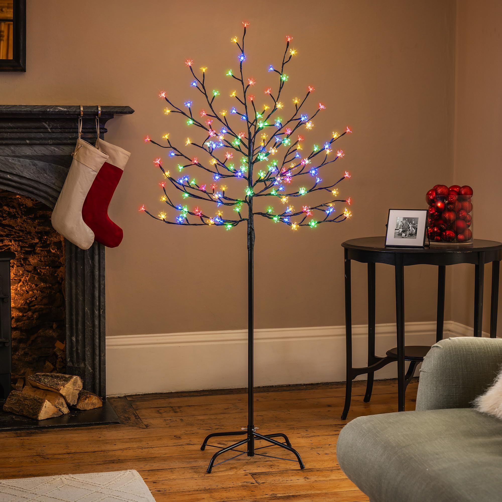 Christow Cherry Blossom Tree 150 LED Light Up Indoor Outdoor Christmas Decoration 150cm / 5ft (Multi Coloured)