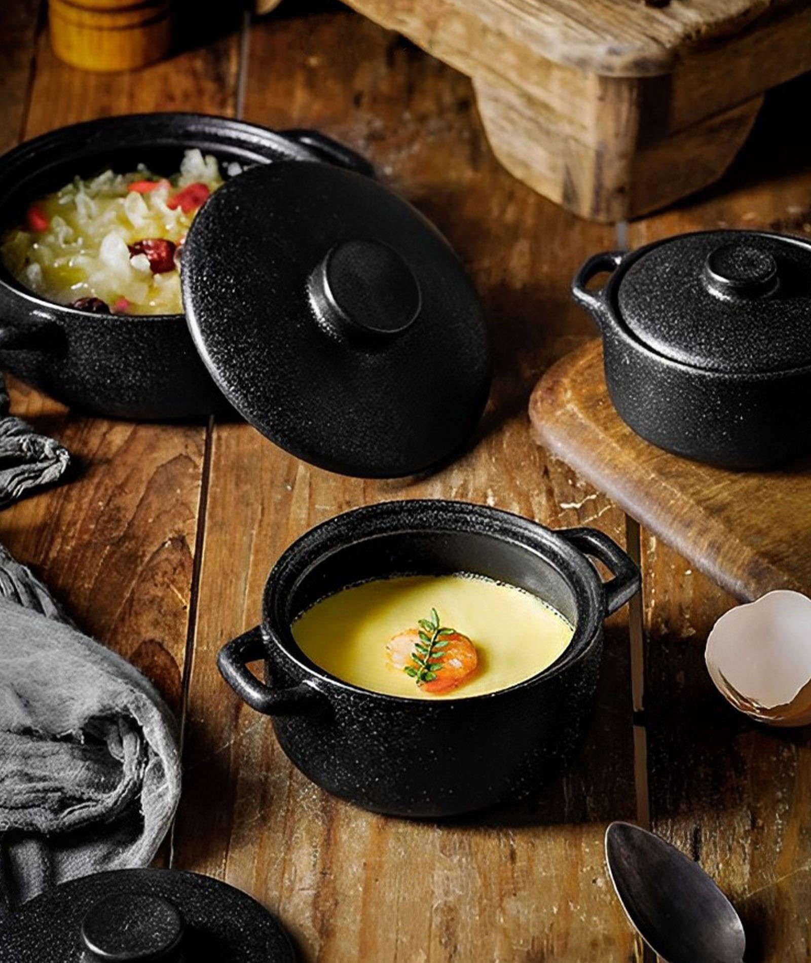 Lot de 4 ramequins avec couvercle pour crème brûlée, sauces à tremper, sauces en céramique, parfaits pour les restes de nourriture, plats résistants au four, pour friteuse à air 200/300/550 ml (200