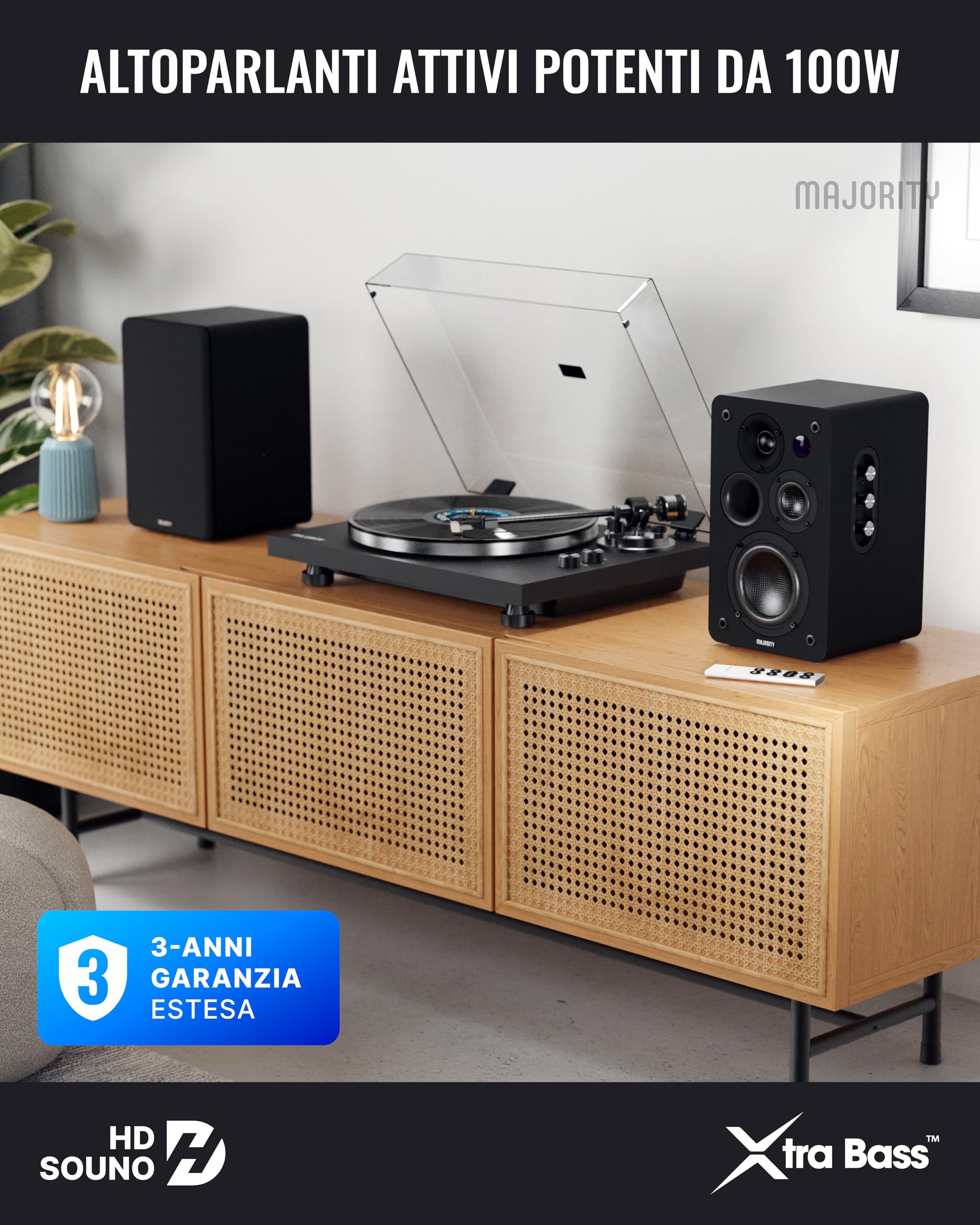 Majority D100X Diffusore da scaffale attivo | Sistema HiFi Stereo 2.0 | 100W | Casse Bluetooth 5.3 | HDMI ARC, Phono, RCA & AUX | Casse PC, TV, Giradischi (Nero)