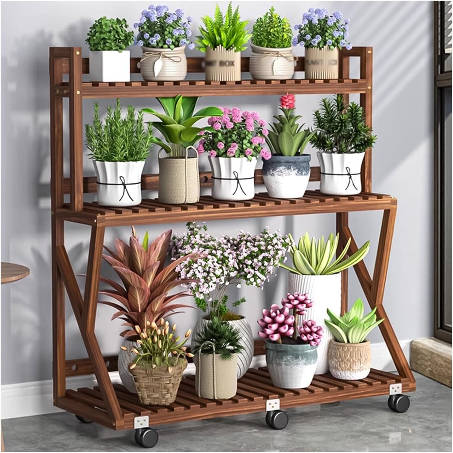 3Tier Plant Shelves,Plant Stands with Universal Wheel