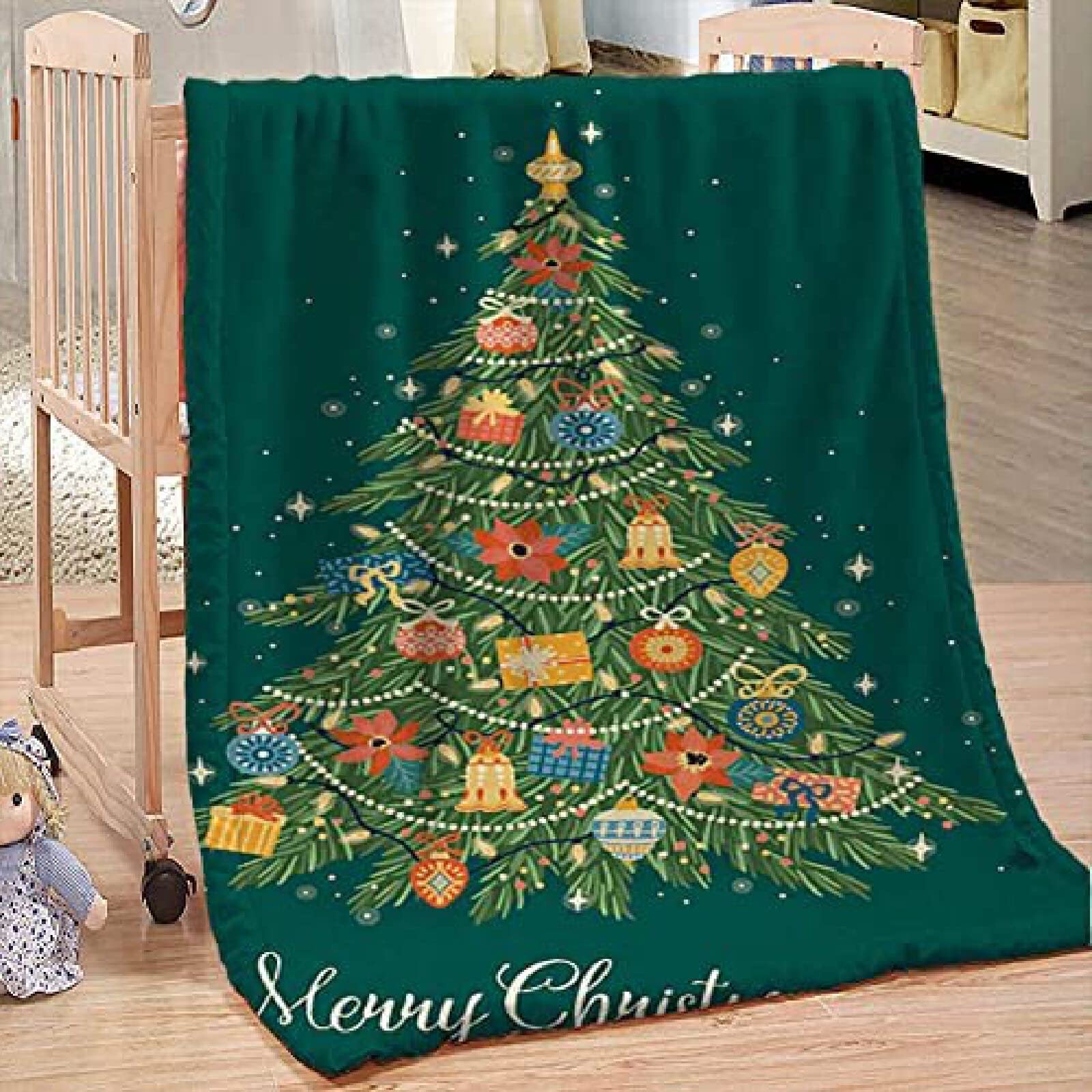 Mantas Árbol De Navidad,Manta Borreguito Extra Suave para Sofá Sillón Y Viaje-130X150Cm