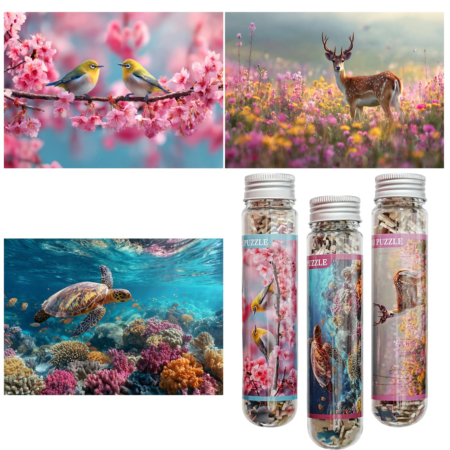 Luneko Small Jigsaw Puzzles for Adults Challenging Puzzle Small Puzzles Mini Jigsaw Puzzles 150 Pieces Micro Tiny Puzzle Elk Birds Turtle Animals Landscape Travel Puzzle 6 x 4 Inches 3 Packs