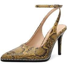 Soireelady Women's Ankle Strap Slingback Heels Pointed Toe Stilettos High Heel Pumps Wedding Dress Shoes 3.5 Inches