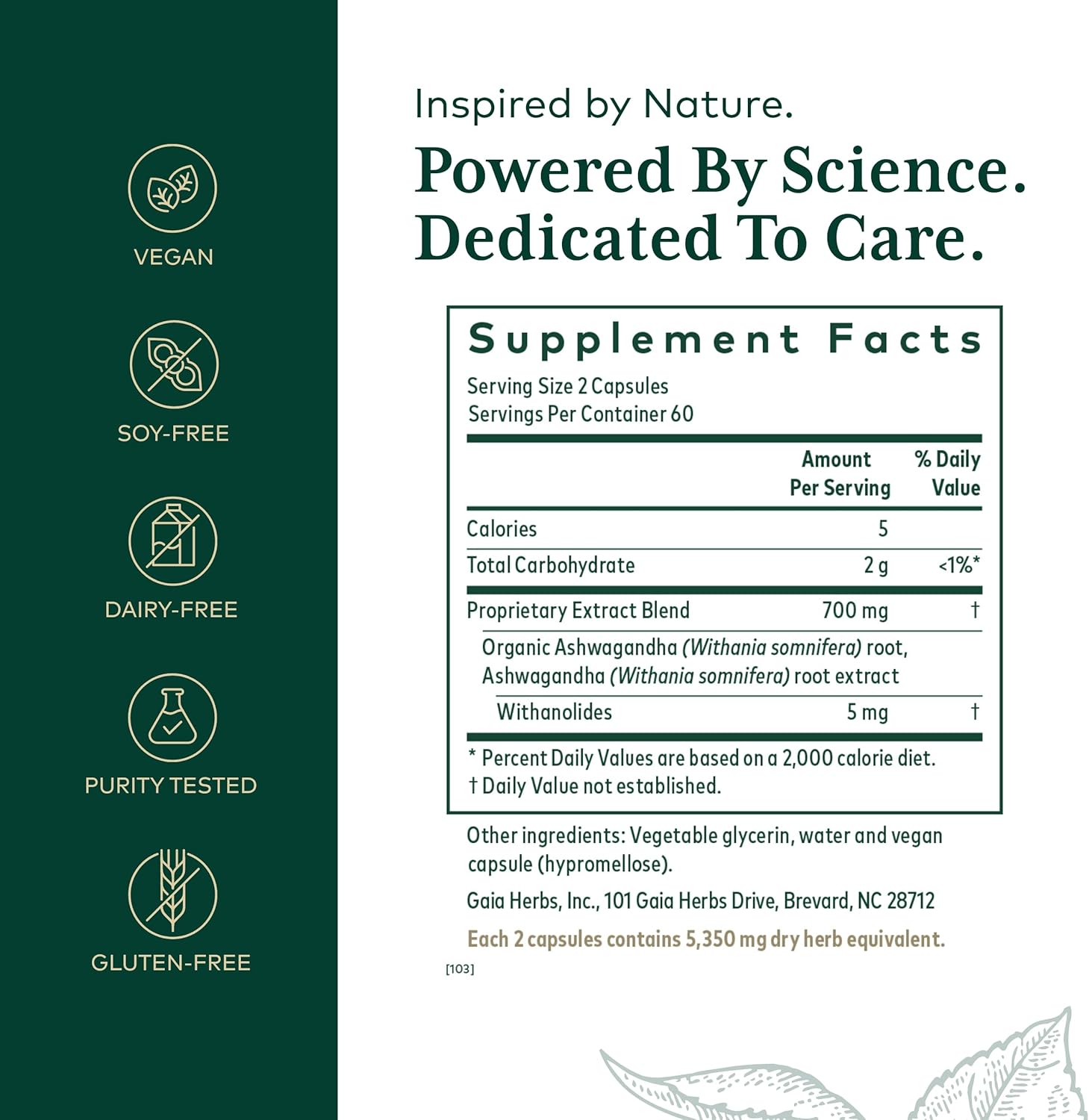 GAIA HERBS PRO Ashwagandha 700 - Healthy Immune Support Supplement* - Single-Herb Formula with Organic Ashwagandha - Vegan, Gluten-Free, Soy-Free - 120 Liquid Phyto-Caps (60 Servings) - Image 2