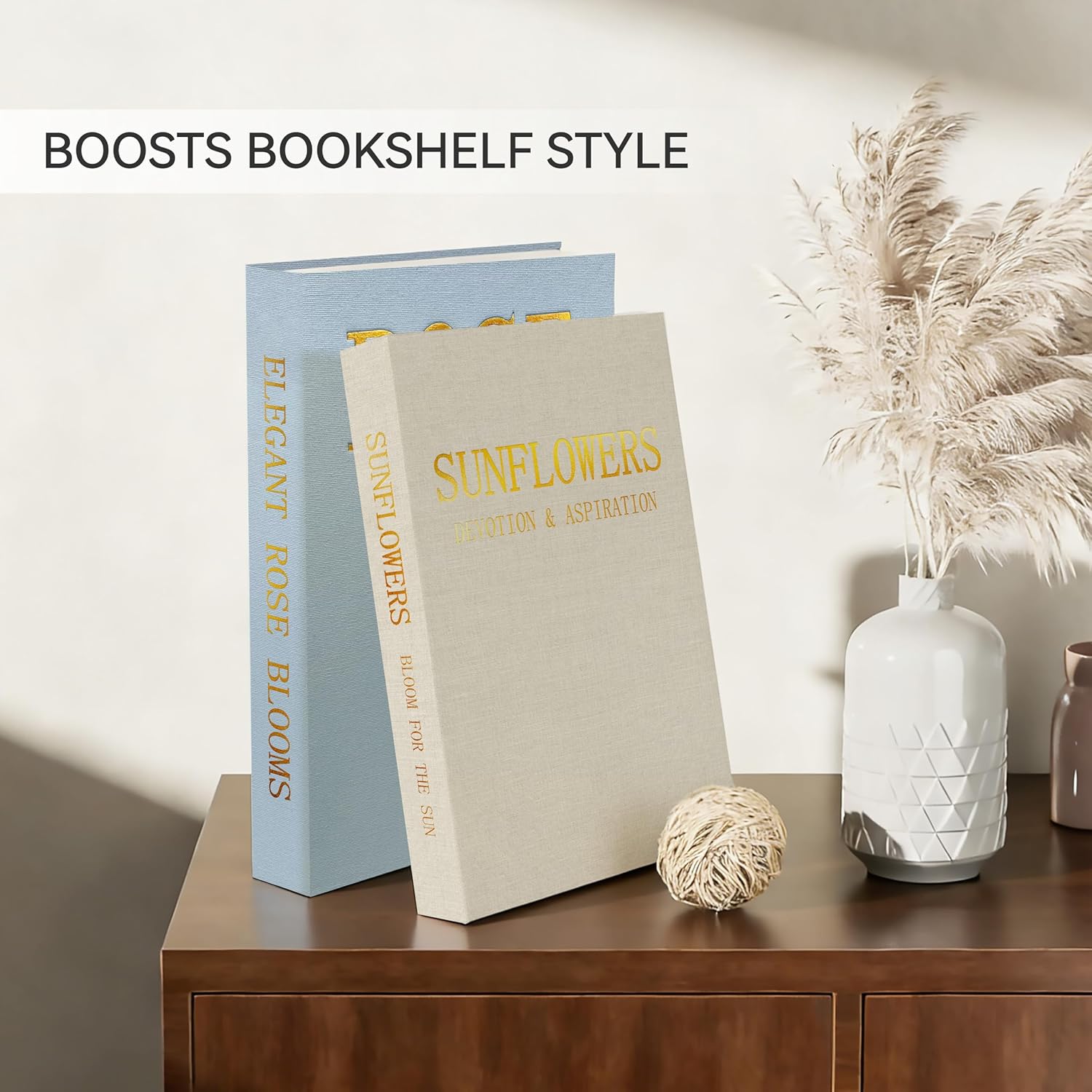 Premium Linen Decorative Book Box Set of 2 - Letter Gold Foil Embossed with Hidden Storage | Coffee Table, Bookshelf & Mantel Decor & Keepsake Organizer to Elevate Home Aesthetic,Blue