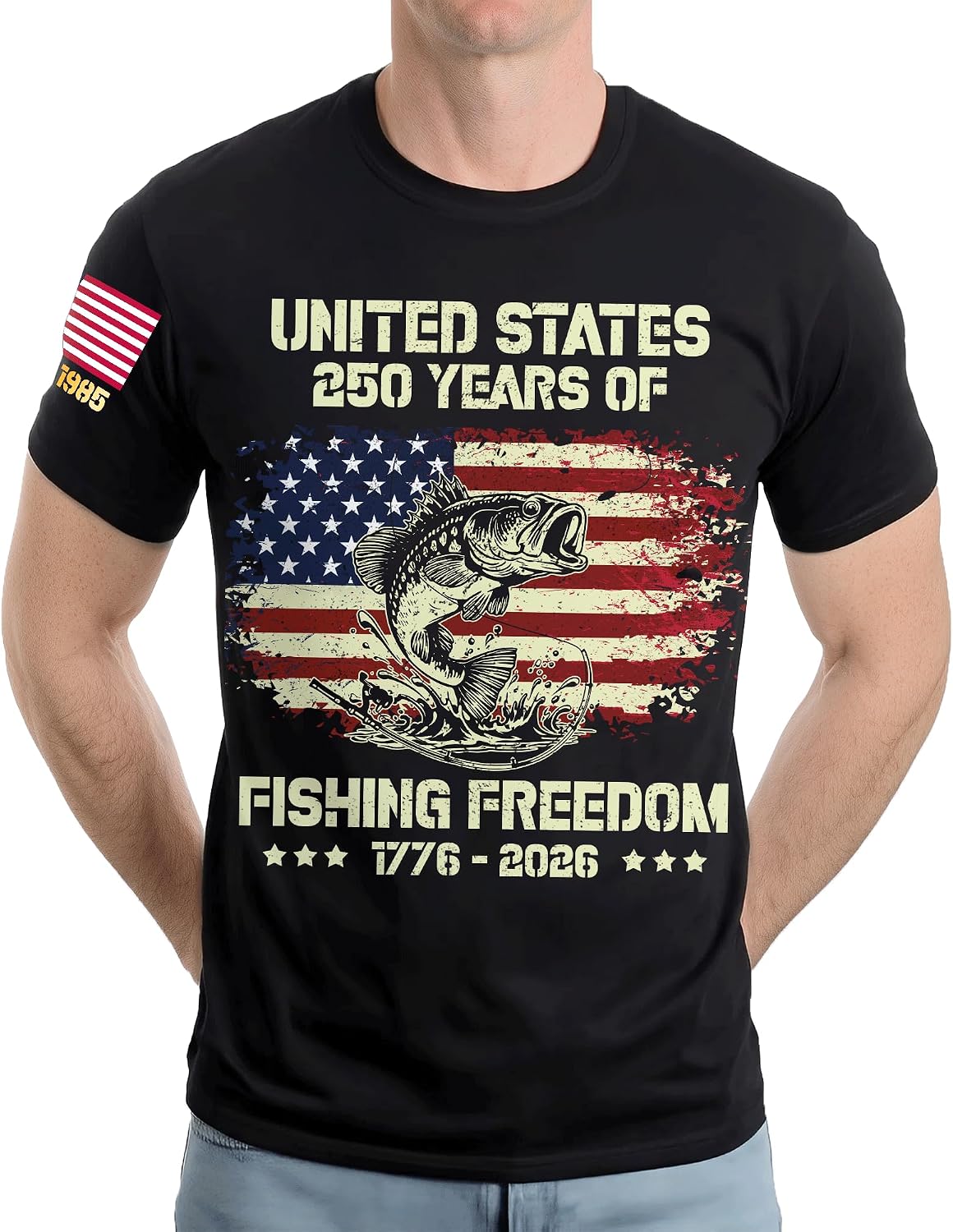 Hyturtle Personalized Fishing 250 Anniversary USA Shirt for Men, 250 Years America Anniversary T-Shirt, Flag Patriotic Eagle