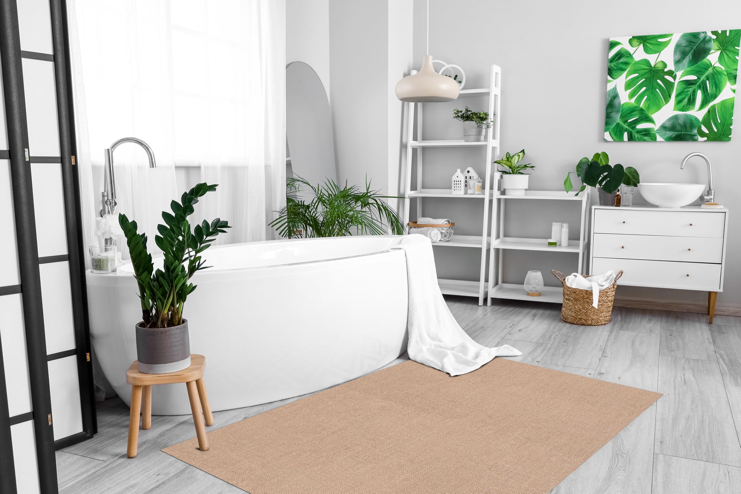 DobleUve Estudio Tapis en vinyle uni imprimé | jute marron, 50 x 100 cm, imperméable, antidérapant, anti-champignons | cuisine salon | enfants | Sol en PVC