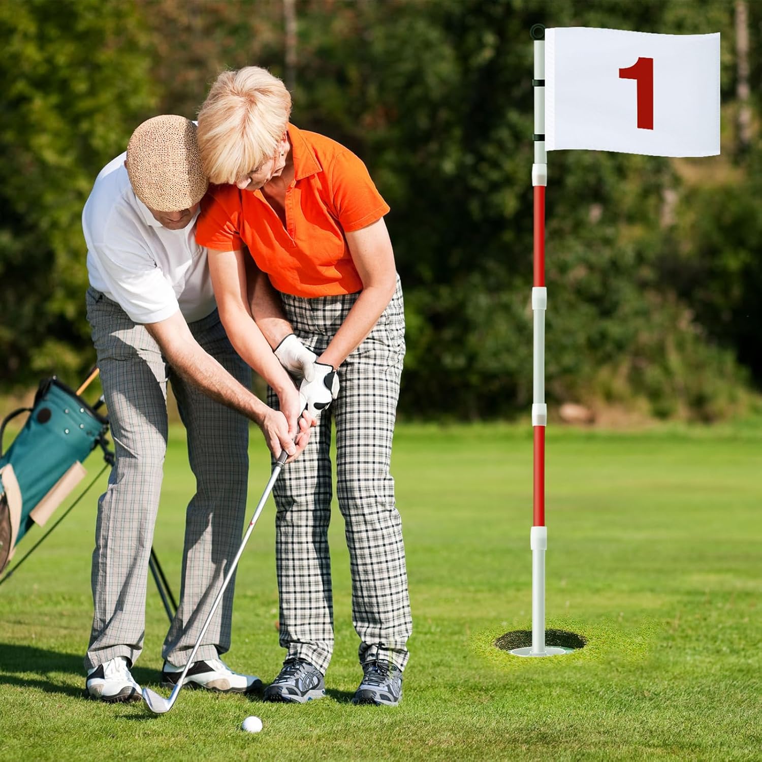 2 Pack Golf Flag Stick 6ft Putting Green Flag Golf Hole Cup Pole Pin Numbered Flags for Driving Range Backyard Yard Putting Green and Chipping Greens Gifts