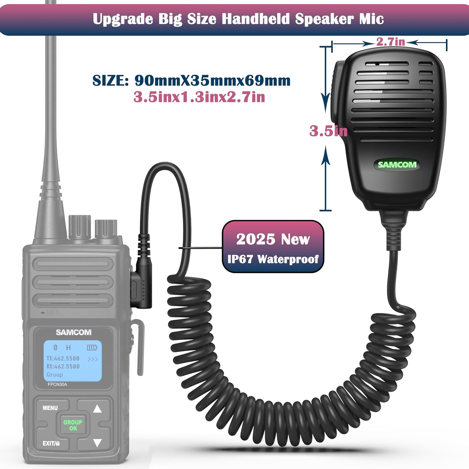 SAMCOM Waterproof IP67 Shoulder Speaking Mic for Two Way Radios, 2 Pin Heavy Ham Radio Hand Microphone for FPCN10A FPCN30A BF-F8HP PRO AR-5RM UV-21R Walkie Talkies, Kenwood 2-Way Radio, 10 Packs
