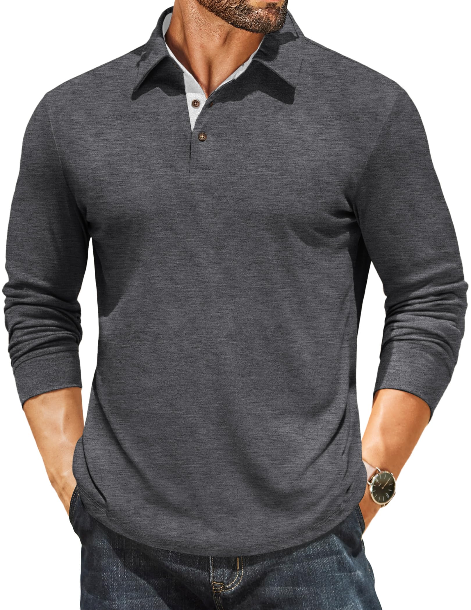 COOFANDY Poloshirt Herren Langarm Casual Leichtes Langarmshirts | Männer Long Sleeve Poloshirt，Hochwertige Stoffe,Freizeit,Business,Golf Polo