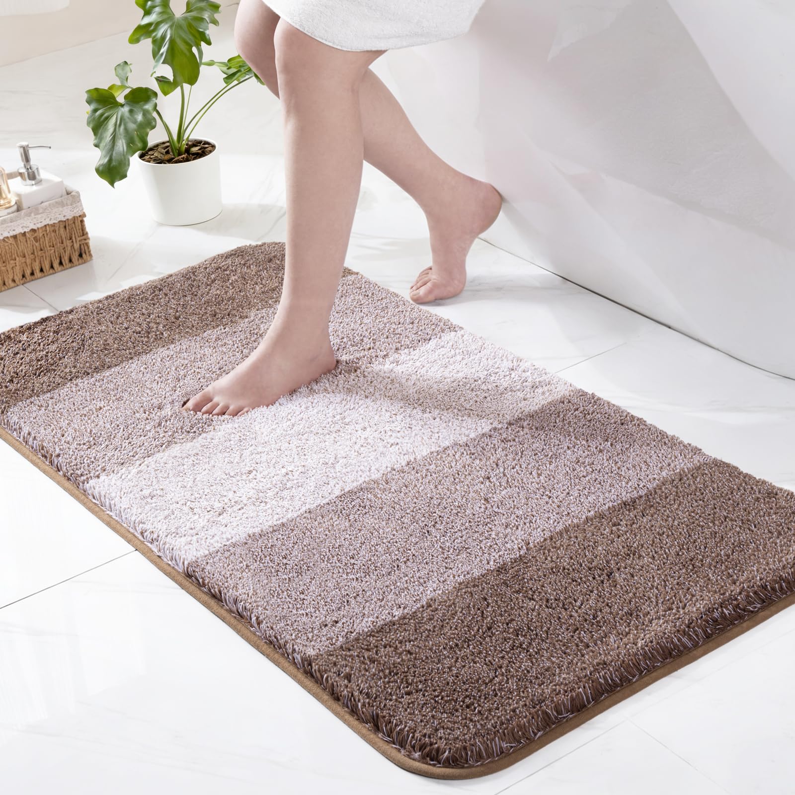 Exclusivo Mezcla Microfiber Bath Mat 60x90 CM, Extra Soft Non-Slip Super Absorbent Bathroom Mats, Machine Washable Quick Dry Bath Rugs for Bathroom Floor, Shower, Home Decor, Gradient Coffee