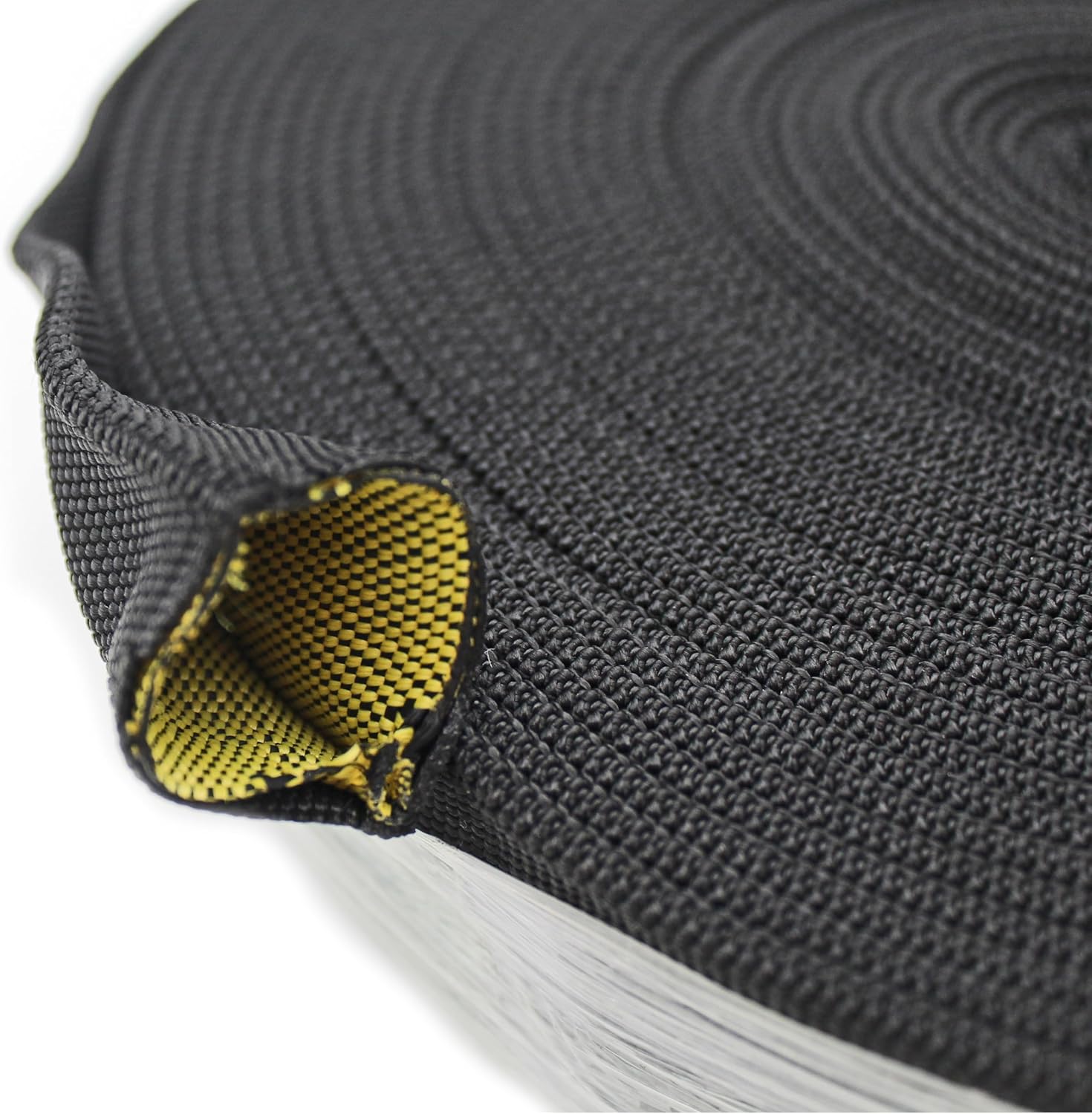 Electriduct 1" Hydraulic Hose Burst Protection Sleeving Nylon Hose Guard Protector Sleeve - 50 Feet - Black with Yellow Inner Liner