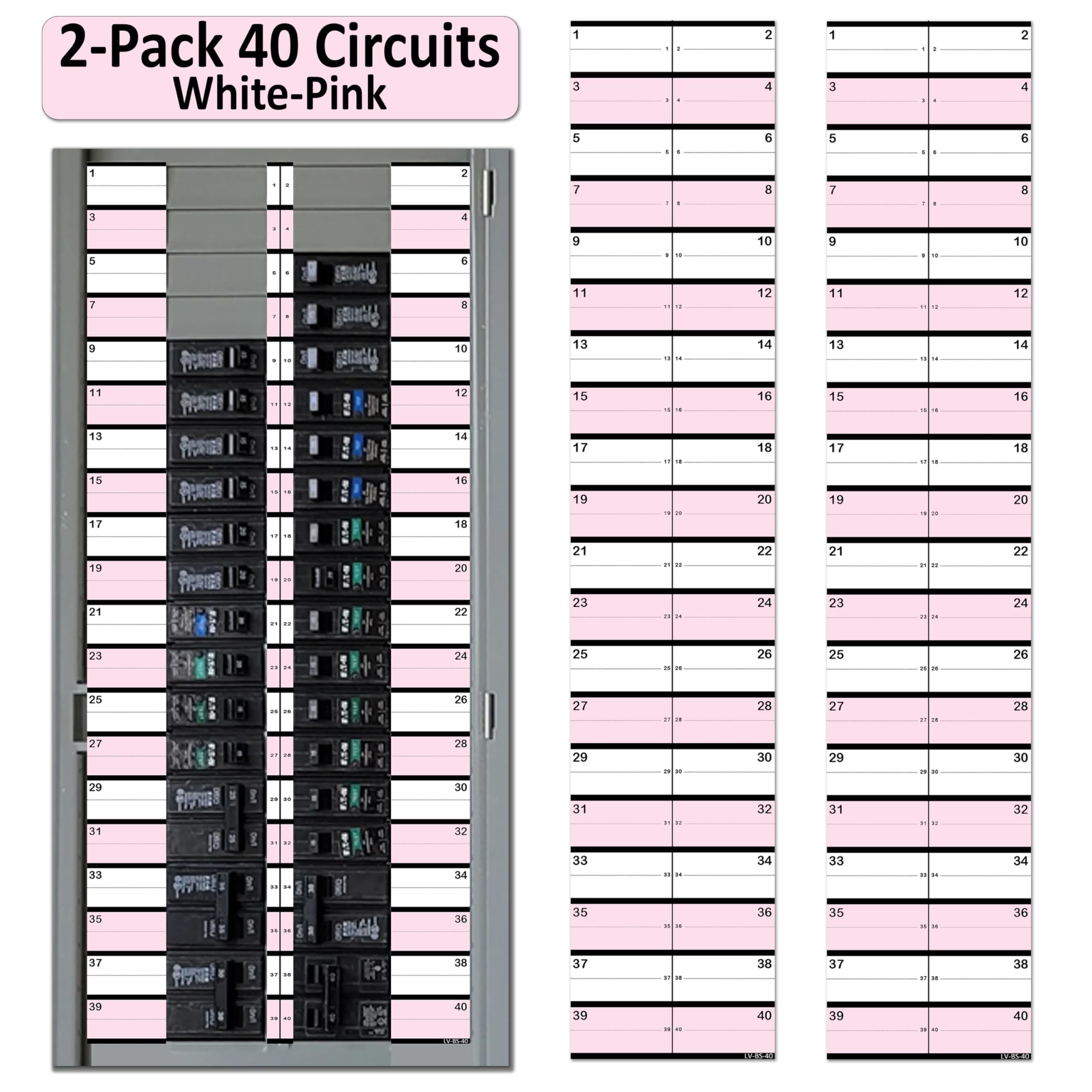 2 Pack 1" Standard Breaker Side 40 Circuits Vinyl Fuse Box Circuit Breaker Panel Directory Labels Stickers Decals for All Electrical Panel/Load Centers Waterproof — Amazon image 11