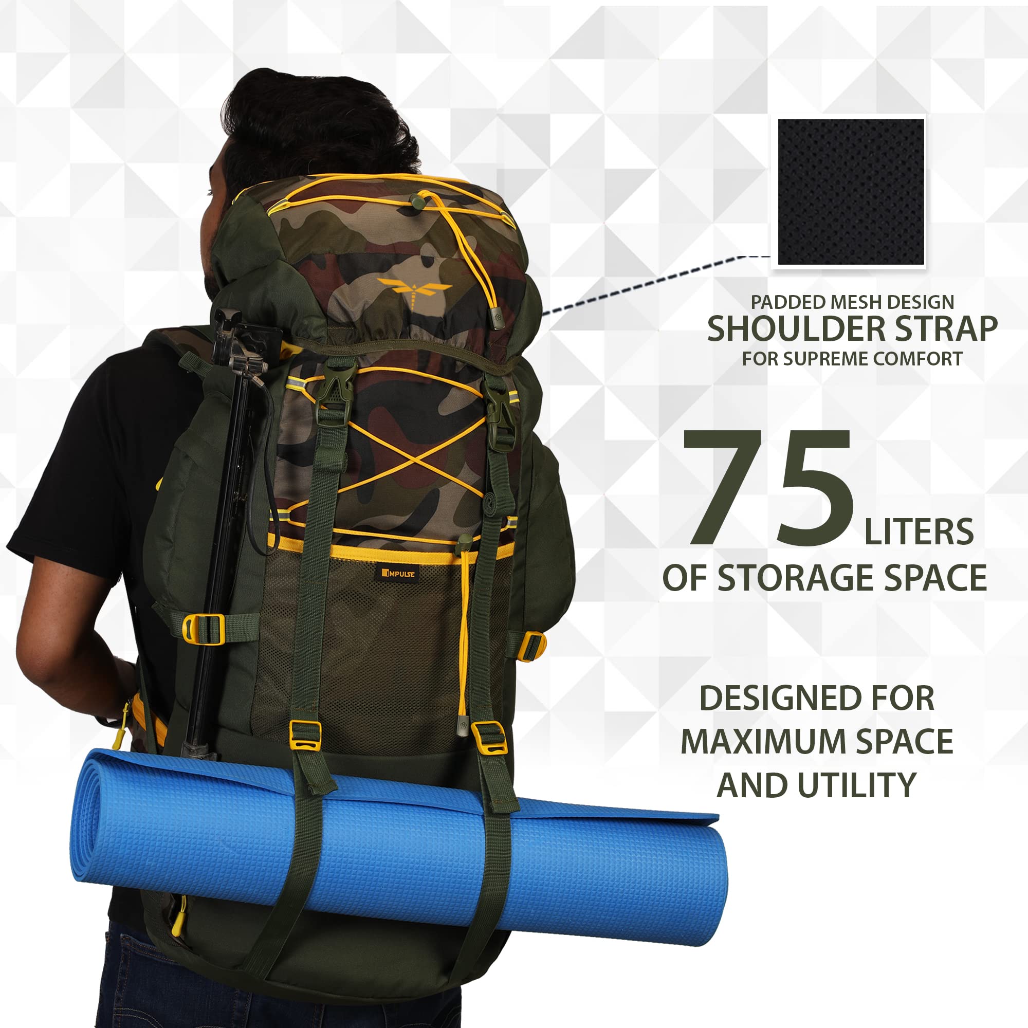 Impulse Rucksack 75L Large Travel Backpack For Men - Tourist, Hiking, Trekking, Camping Banyan Camo Bag With 1 Year Warranty 4