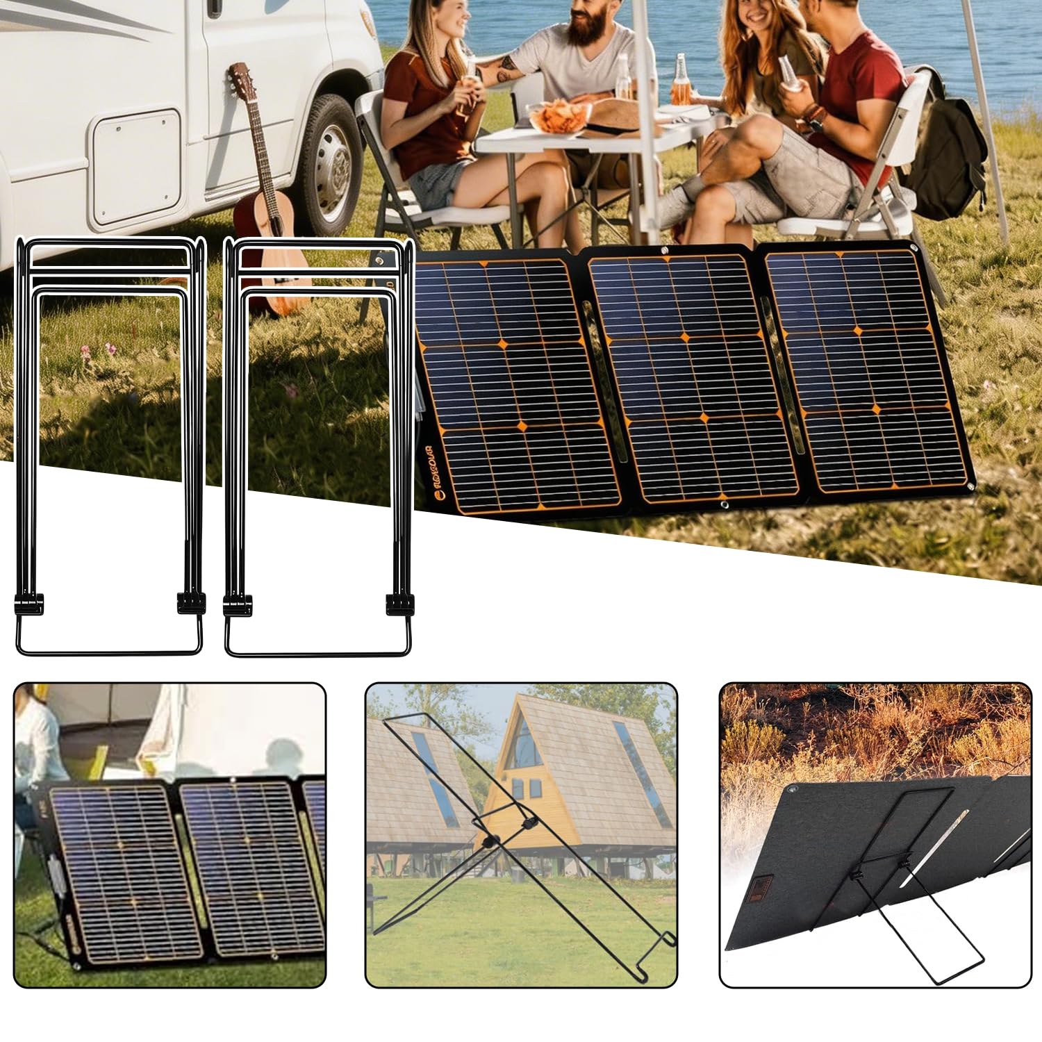 Lot de 2 Supports Panneau Solaire, Réglables et Pliables en Acier Inoxydable, Pas D'installation Fixe, Stable et Léger, Supports Universels en Acier Carbone pour Différents Panneaux Solaires