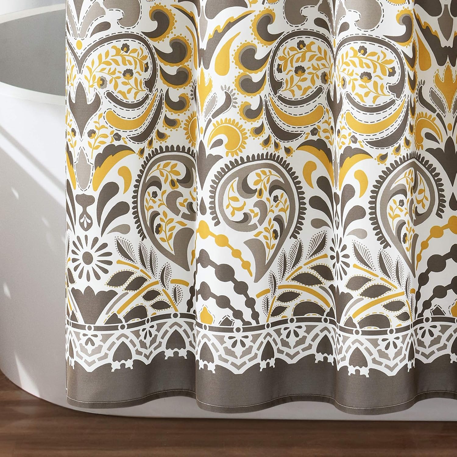 Lush Decor Clara Shower Curtain-Fabric Colorful Boho Paisley Damask Print Design, 72 x 72 Yellow and Brown