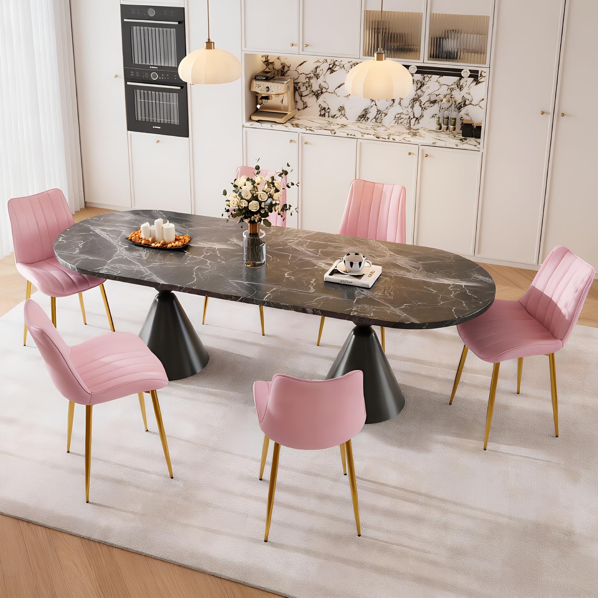 Photo 1 of ***STOCK PHOTO FOR REFERENCE ONLY***VECELO Dining Chairs Set of 6, Velvet Fabric & Metal Frame, Mordern Style for Kitchen, Living Room,Offcie, Pink