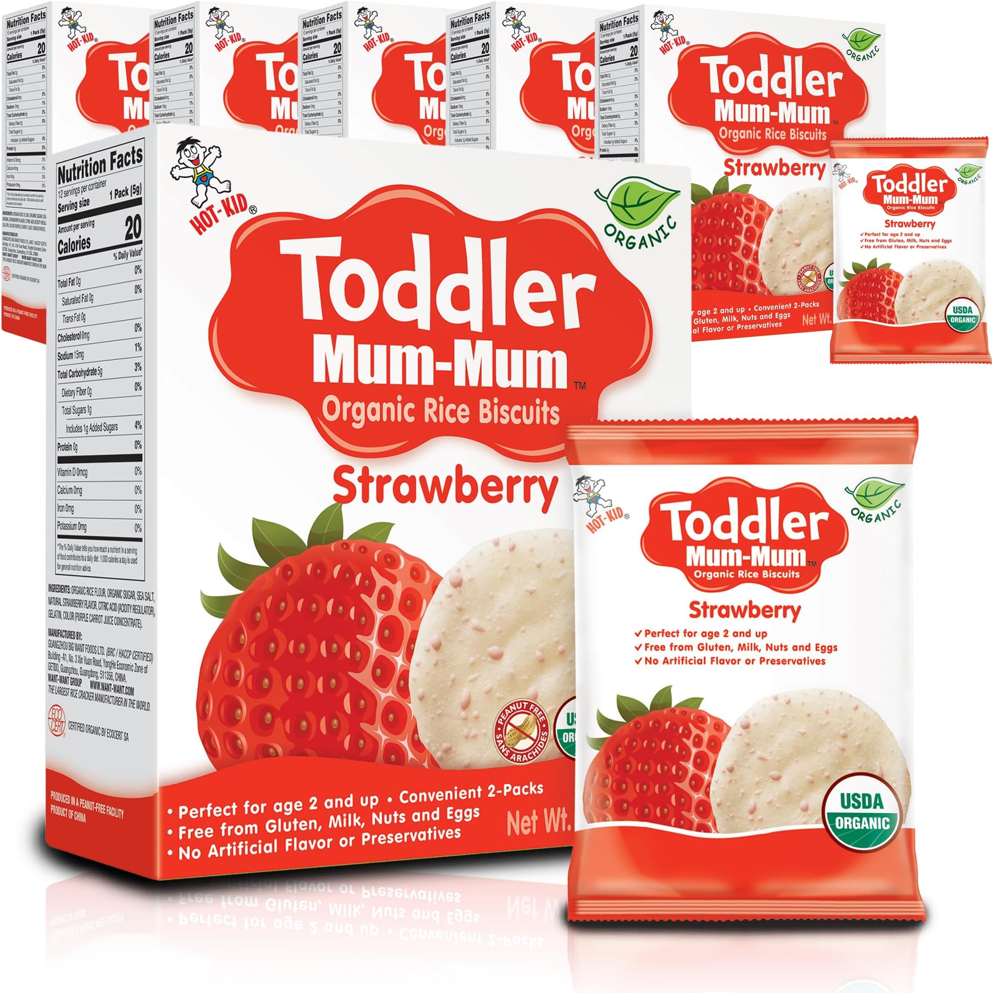 Toddler Mum-Mum Organic Strawberry Rice Biscuits | 24 Count (Pack of 6) | Gluten Free, Allergen Free, Non-GMO | Toddler Snack Crackers