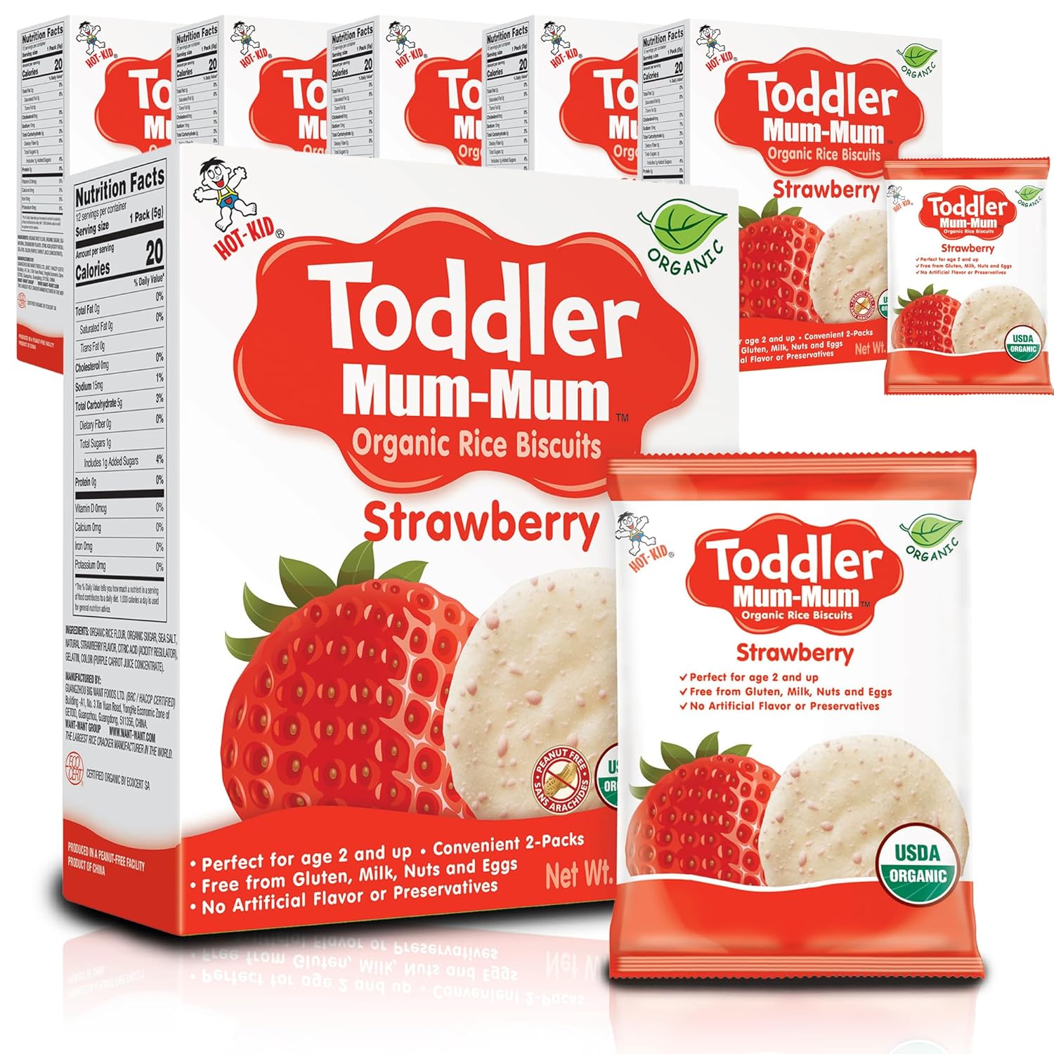 Toddler Mum-Mum Organic Strawberry Rice Biscuits | 24 Count (Pack of 6) | Gluten Free, Allergen Free, Non-GMO | Toddler Snack Crackers
