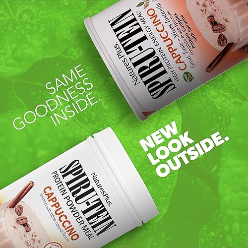 Miniatura 2 de NaturesPlus SPIRU-TEIN - Batido con sabor a capuchino, 2.25 libras, proteína de espirulina en polvo, reemplazo de comidas a base de plantas,