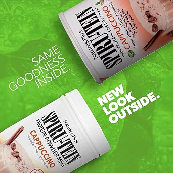 NaturesPlus SPIRU-TEIN, Cappuccino - 2.2 lbs - Plant-Based Protein Shake - Non-GMO, Vegetarian, Gluten Free - 32 Servings