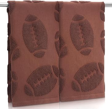 2 Pcs Football Hand Towels Cotton Absorbent Kitchen Towels Football Jacquard Weave Washcloths for Bathroom Decor Cleaning Cooking Hand Drying 14 x 29 Inch