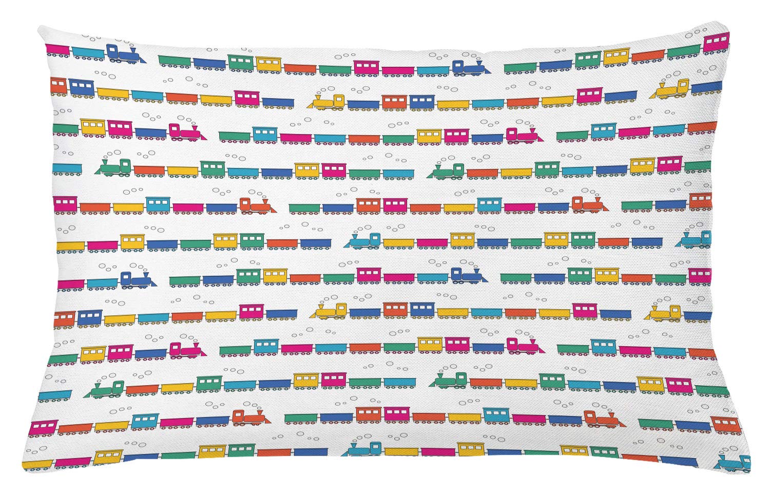 Lunarable Train Throw Pillow Cushion Cover, Colorful Rail Network Elements Cartoon Design Vintage Transportation Wagons, Decorative Square Accent Pillow Case, 26