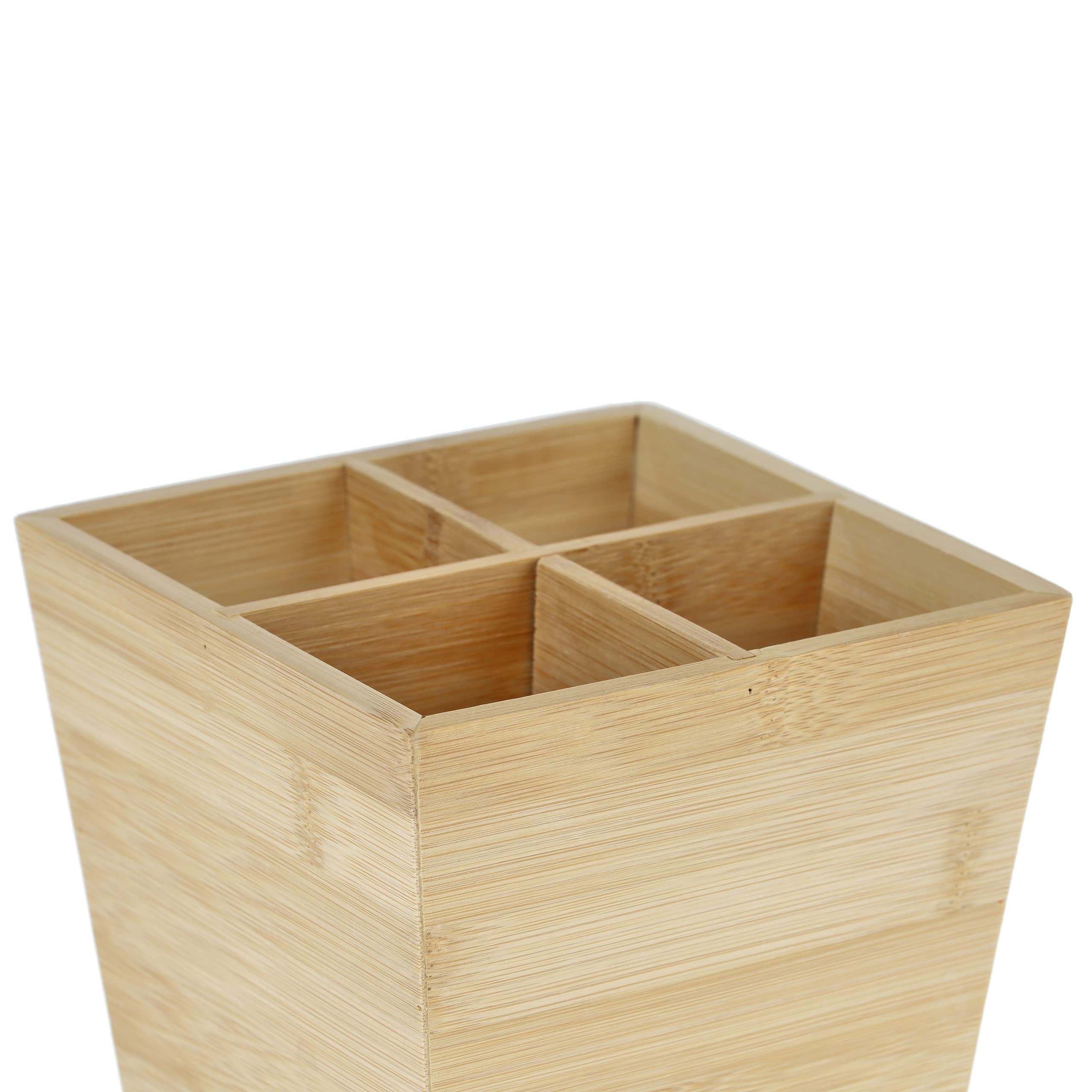 Relaxdays Portapenne da Scrivania, 4 Scomparti Portamatite, Organizer da Ufficio, HLP 15,5x14,5x14,5 cm, bambù, Naturale