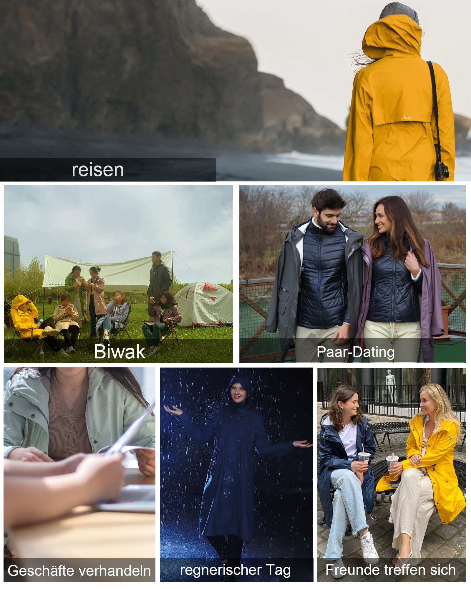 rhythm of the rain Regenmantel Damen gefüttert Windbreaker lang Wasserdicht Atmungsaktive Regenjacke mit kapuze Friesennerz PU Regenparka Outdoorjacke