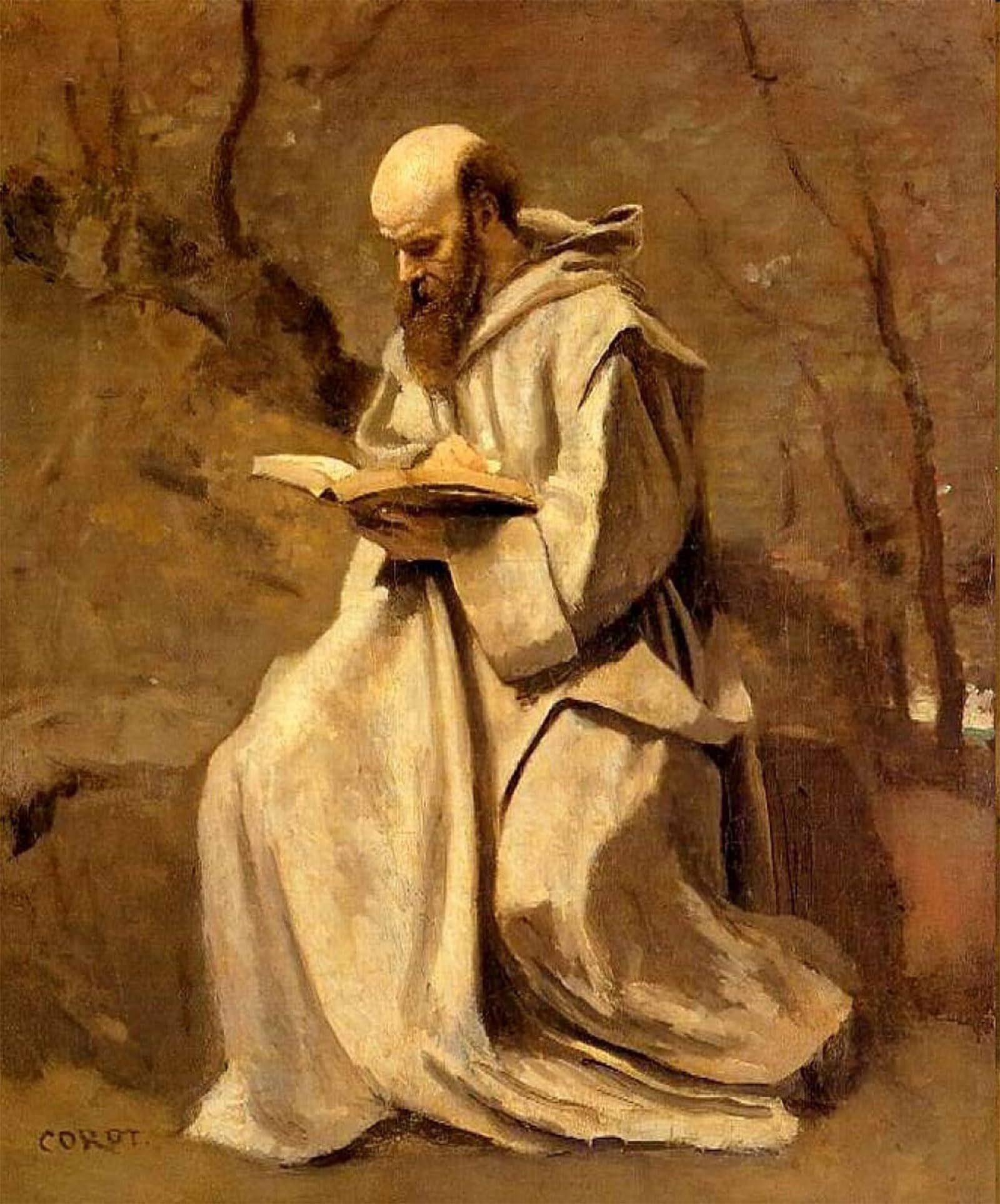 ARTXLXXBN Famous Print Painting Colorful Art Print Corot Monk Reading Book by Jean Baptiste Camille Corot Canvas Art Decorations for Home Decor 60x90cm