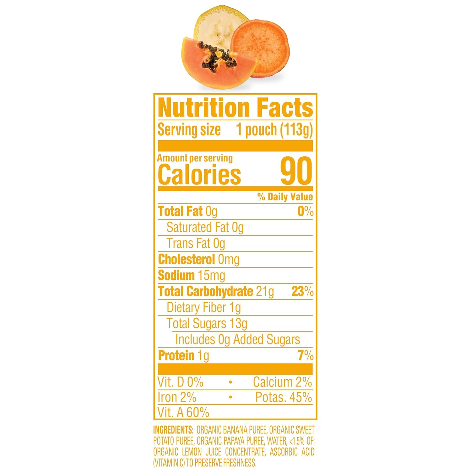 Happy Baby Organics Clearly Crafted Stage 2 Baby Food, Bananas, Sweet Potatoes & Papayas, 4 Ounce Pouch (Pack of 16) packaging may vary